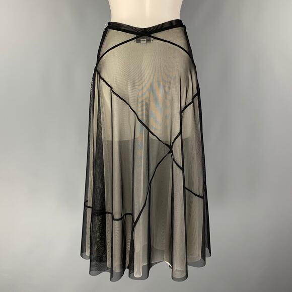 KATHRYN BOWEN Size 2 Black White Nylon Spandex See Through A-Line Skirt - Picture 3 of 6